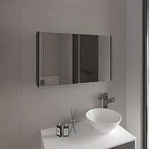 Tuhome Bouti 19.7-Inch High by 31.5-Inch Wide Double-Door Mirror Medicine Cabinet with Three Interior Shelves, Wall-Mounted Storage Organizer for Bathroom or Kitchen Essentials