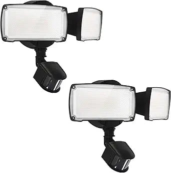 UME 2 Pack 19W LED Flood Light Motion Sensor Outdoor, 2 Adjustable Head, 2000LM, 5000K, IP65 Waterproof, Dusk to Dawn Security Light with Photocell for Exterior,Outside,Garage,House(Black)