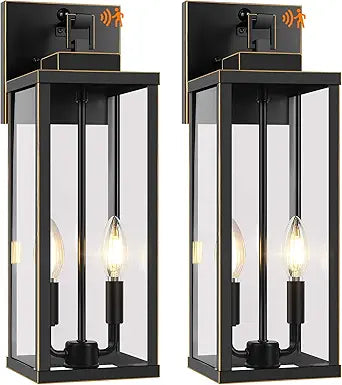BesLowe 18 Upgraded Motion Sensor Outdoor Wall Lights, Dusk to Dawn Porch Lights Outdoor Wall Sconces, 3 Lighting Modes Exterior Lighting Fixtures with Hooks, Bronze Outside Lights for House, 2-Pack