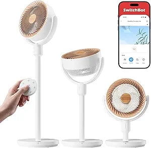 SwitchBot Smart Pedestal Fan, Rechargeable Oscillating Standing Fan for Bedroom, Corded & Cordless, Adjustable Height Floor & Desk Fan, 22dB, Remote & App, Works with Alexa,Google Home,HomeKit,Matter