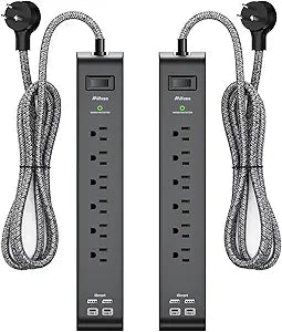 2 Pack Surge Protector Power Strip with 6 Outlets 4 USB Ports