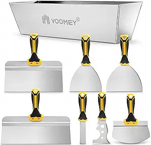 Voomey Drywall Tool Kit 8Pcs Stainless Steel Putty Knife Set with Taping Knives,Painter Scraper,Mud Pan and Scoop for Drywall Joint Taping, Finishing,Wall Repair,and Patching