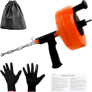 50FT Drain Auger with Drill Adapter, Manual or Powered Drain Snake