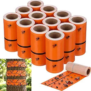 12 Rolls Spotted Lantern Fly Tree Trap 30 Feet Each Roll Outdoor Fruit Fly Sticky Strips Paper Ant Insect Sticky Barrier Tree Trunk Wraps to Protect Trees Plants, Lawn, Garden(Orange)