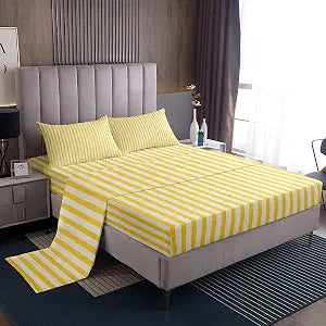 Manfei Yellow White Stripes Bed Sheet Set Twin Size,Modern Simple Style Striped Sheet Set Kids Teens,Abstract Art Geometric Bedding Decor Set with 1 Flat & 1 Fitted Sheet with 1 Pillow Sham