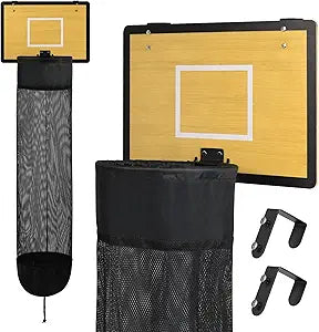 Wooden Basketball Laundry Hamper, Over the Door Hanging Basketball Hoop Laundry Basket with Drawstring, Space Saving Dirty Clothes Solution for Kids Room, Dorm Rooms, Bathroom