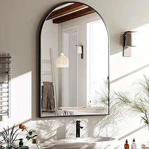 HARRITPURE 20"x30" Arched Bathroom Mirror - Wall Mounted Mirror - Black Arch Mirror - Aluminum Alloy Frame Bathroom Mirror Living Room, Bedroom and Entryway
