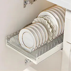 Pull Out Cabinet Organizer Fixed with Adhesive Nano Film, Slide Out Dish Drying Rack for Kitchen Cabinets, Pull Out Drawer for Kitchen Under Sink Organizer