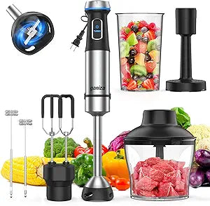 Ganiza Immersion Blender Handheld, 6 in 1 Hand Blender Stainless Steel Blade, 15 Speed Stick Blenders Electric, 800ml Mixing Beaker, 600ml Chopper, Whisk, Frother, Potato Masher