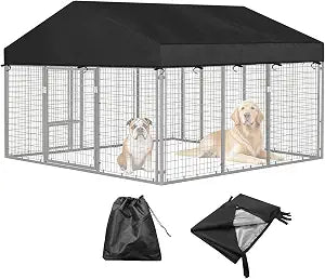 10'W X 10'L Waterproof Dog Kennel Cover Outdoor 600D Oxford Fabric Dog Kennel Roof with Silver UV-Protective Coating for Windproof, Rainproof, Sun-Protective(Covers Only)