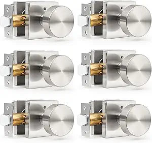 Gobrico Brushed Nickel Privacy Door Knobs with Square Rosette(6 Pack), Interior Heavy Duty Door Handles with Lock, Keyless Door Locks for Bedroom, Bathroom