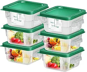 6 pcs 2qt Food Storage Containers with Lid, Square Clear Commercial Storage Containers with Handle and Scale for Food Storage in Home Kitchen & Dining (Green)