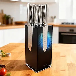 Magnetic Knife Block 360 rotatable, Stainless Steel Magnetic Knife Block Without Knives Black, Magnetic Knife Holder Stand for Kitchen & Utensils - Universal Knife Holder for Knives & Tools