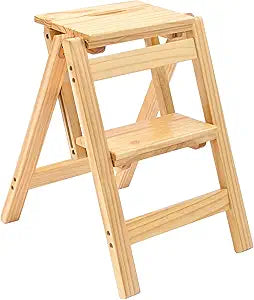 TOF&HAMY Folding Step Stool Step Ladder 2 Tier, Multi-Functional Folding Solid Wood Ladder Stool, Step Stool Household Muliti-Color Step Ladder Stool for Household and Office 330lbs,Natural,2step