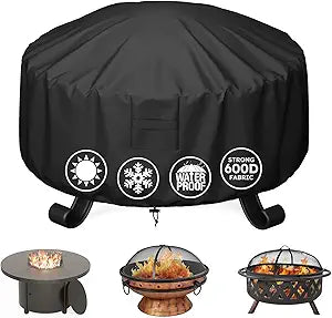 MR. COVER Round Fire Pit Cover 48 Inch, Heavy Duty 600D Waterproof Windproof Fire Pit Table Cover, Rip-Proof Fade Resistant Outdoor Firepit Cover with Straps and Built-in Vents, Black