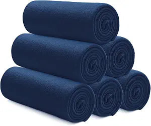 Newwiee 6 Pack Fleece Blankets Bulk 50 x 60 Inch Double Sided Ultra Soft Fleece Throw Blankets Bulk Lightweight Warm for Airplane Home Office Wedding Gifts Outdoor Use (Navy Blue)