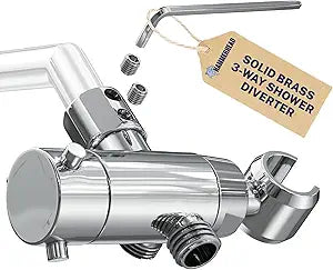 HammerHead Showers Solid Metal 3-Way Shower Diverter Valve with Shower Head Holder, Universal Splitter for Handheld Spray Wand and Rain Showerhead, Chrome