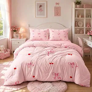 CCoutueChen Pink Bows Bedding Set - Full Comforter Set for Girls Room Decor