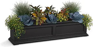 Mayne Fairfield 4ft Window Box, Self Watering Flower Box with Double Wall Design, All Season Fade Resistant Outdoor Window Planter With Steel Mounting Bracket, Black