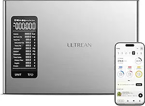 Ultrean Smart Food Kitchen Scale with Nutritional Calculator, APP for Calorie & Macro Tracking, AI Powered, Goal Progress, Digital Calorie Scale for Weight Loss, Stainless Steel, 22lb