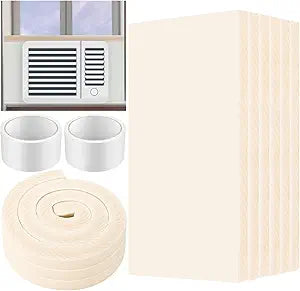Pangda 6 Pcs Window Air Conditioner Side Insulated Foam Panel, Ac Side Surround Panels Kit with Top Seal Strip, Air Conditioner Accessories Seal for Summer Winter Indoor, 17 x 9 x 7/8 Inch (Beige)