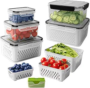 5 PCS Fruit storage Containers for Fridge with Removable Colander and Chopper Set, Leakproof Food Storage Containers with lids, Dishwasher & Microwave Safe Produce Containers to Keep Fruits Fresh