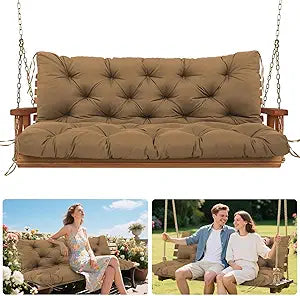 Porch Swing Cushions Outdoor, 5 Inch Thick Waterproof 2-3 Seater Replacement Swing Cushion with Backrest and Anti-Slip Ties, Perfect for Porch, Patio, Garden, Outdoor Bench Furniture, 40405 Inch