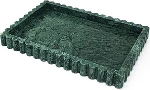 YMXYJM Natural Marble Tray for Bathroom, Real Stone Decorative Vanity Tray with Fluted Edge, Large Marble Serving Storage Tray for Kitchen Counter, Dresser, Home Decor, 11.8" x 8", Dark Indian Green