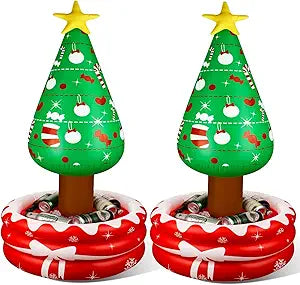 Jetec 2 Pack 4. 17 ft Christmas in July Inflatable Tree Outdoor Decoration Blow up Christmas Tree Cooler Beverage Drinking Cooler Star Treetop Container for Summer Pool Party Indoor Home Garden Lawn