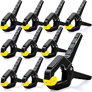 10 Pack Spring Clamps, Heavy Duty Plastic Woodworking Clamps & Multi-Use Hanging Clips for Balloon Arch Clips, Tarp Clips & Backdrop Holder, Durable Hand Tool Kit