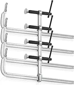 SOUJOY 4 Pack Bar Clamp for Welding, 12 Inch F Clamp, Light -Duty Steel Drop Forged Bar Clamps with Max 450Lbs Load Limit for Welding, Woodworking, Metal working, DIY and Crafts