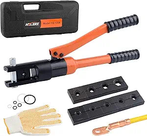 HZLZRZ Hydraulic Crimping Tool 12 Tons, Range 8AWG-4/0AWG(250MCM), Hydraulic Cable Lug Crimper with Standard US 9 Pairs of Dies for Wire Battery Cable Terminal Crimping Tool