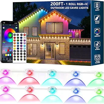 Permanent Outdoor Lights,200ft RGB + IC Smart LED Eaves Lights with App & Remote Control, IP67 Waterproof,for Christmas and All Holiday Decor,Daily and Accent Lighting,House Roof and Garden Lighting