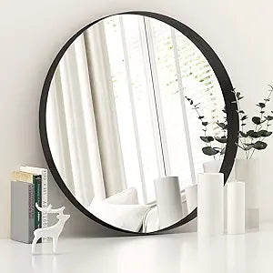 LYYYXGYP Black Round Wall Mirror for Bathroom 30x30 Inches Stainless Steel Metal Frame Mirror for Wall Hanging Wall Mounted Mirror
