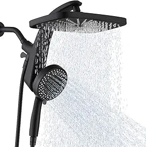 BOZYBO Rain Shower Head with Handheld: High Pressure Shower Heads with Handheld Spray Combo, 12" Rainfall Shower Head and 9 Sprays Hand Showerheads with Magnetic Docking and Power Jets, Black 2.5GPM
