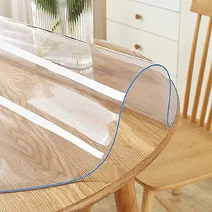 44 Inch Dia New Clear Round Table Protector Clear Plastic Round Tablecloth Cover for Dining Table Wipeable Waterproof Heat-Resisting Vinyl Polyester 1.5mm Thick PVC Table Pad Mat Wood Glass Furniture