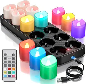 Yme Rechargeable Color Changing Tea Lights Candles with Remote & Timer