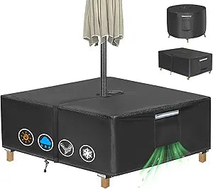Square Patio Table Cover with Umbrella Hole - 60"L x 60"W x 23"H (COVER SIZENOT TABLE SIZE) Heavy Duty Waterproof 600D Oxford Fabric Outdoor Lawn Patio Furniture Covers