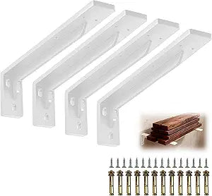 17Inch Shelf Brackets, L Brackets, Max Load 600 lbs, 90 Angle Bracket, Steel Metal Heavy Duty Shelf Bracket, high Strength Mounting Hardware Included, countertop Support(4, White)