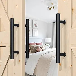 SMARTSTANDARD 12'' Push Pull Sliding Barn Door Handle, Double-Sided Barn Door Handle Black Set, 2 Pack