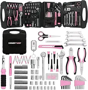 ENERTWIST Pink Tool Kit for Women, 189-Piece Premium Household Hand Tool Set with Lightweight Portable Box, Perfect for Home DIY Repair, Furniture Assembly, Ideal Gift for Women & Housewarming