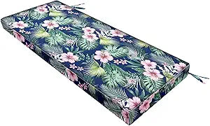 Outdoor Bench Cushion Waterproof - Fade Resistant Patio Furniture Cushions with Ties - Non-Slip Bench Pad Cushion with Removable Cover for Garden Swing Porch Sofa Settee,48x18x3,Tropical Floral