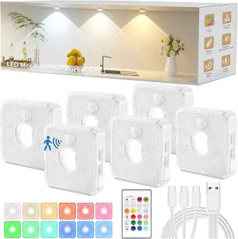 6 Pack Puck Lights with Remote,Rechargeable Motion Sensor Cabinet Lights