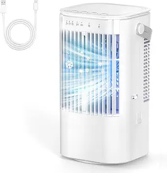 Portable Air Conditioners 4-in-1 Mini Small Air Conditioner Evaporative Air Cooler Fan with 1000ml Water Tank 3 Speeds 7 LED Lights Personal Mini AC with Timer for Bedroom Desktop Home Office (White)
