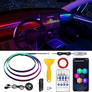Acrylic Interior Car LED Strip Light with 30S Motion Sensor Switch&USB Hub, Dreamcolor 55.1 inches Ambient Lighting Kits, RGB Colors Neon LED Strip Light