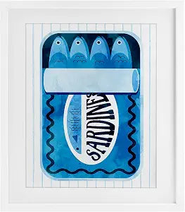 Blue Sardine Tin Nautical Retro, 13 x 16 Inch Framed Print Under Glass