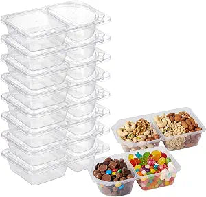 10-Pack Snack Containers with Lids 10oz 2 Compartment Meal Prep Box Leakproof Reusable Snack Containers for Office, Travel & Healthy Portion Control Portable Food Storage for On the Go