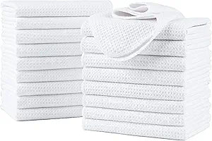 POLYTE Premium Microfiber Kitchen Dish Hand Towel Waffle Weave 18 Pack (16x28 in, White)
