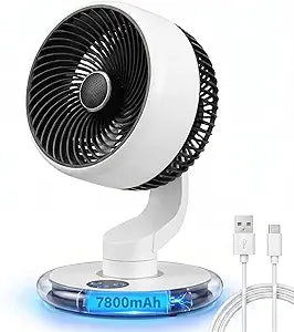 Desk Fan for Office, Rechargeable Air Circulator Fan for Bedroom Cooling, Ultra Quiet Battery Powered Table Fan, 5 Speeds, 9H Timer & 120┬░Oscillating Smart Portable Fan for Dorm, Home, Kitchen
