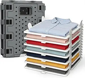 Accenter 10Pc Stackable Closet Organizer & Shirt Folder Board Bundle Tshirt Organizer for Closet Organizers and Storage Clothes Folding Board for Closet Storage Suitable for Lightweight Clothing Black